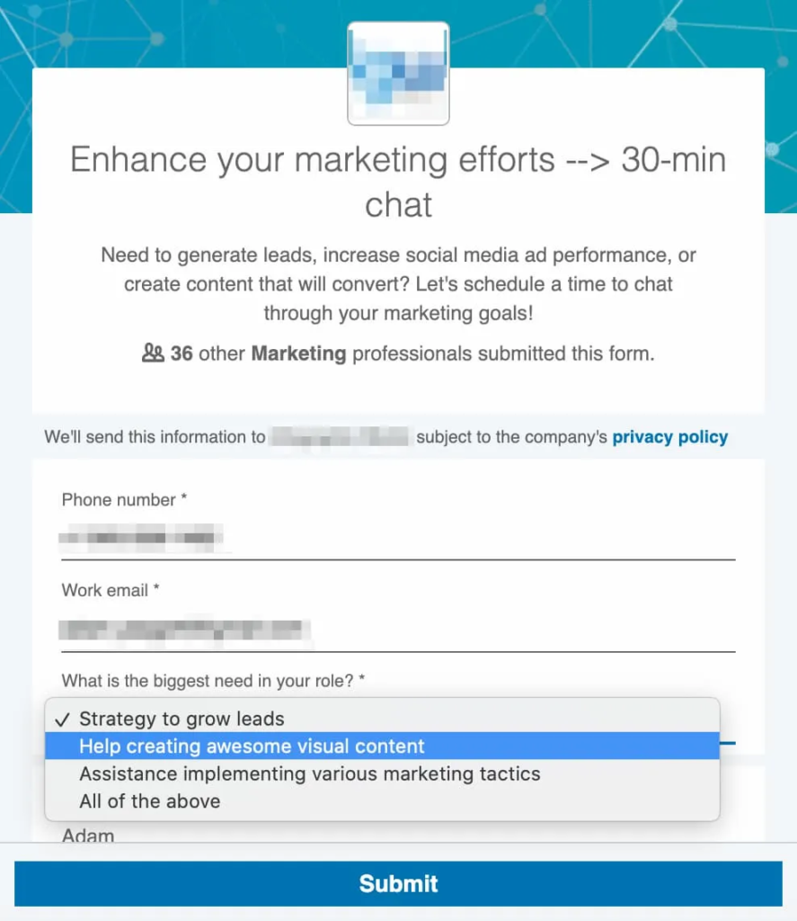 Using LinkedIn Lead Gen forms